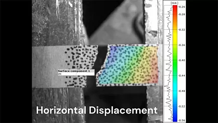 Высокоскоростная корреляция цифровых изображений DIC - горизонтальное растяжение